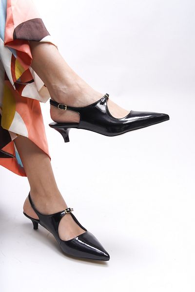 Riccon Pantofi stiletto pentru femei Iohthion din piele neagră - 001201