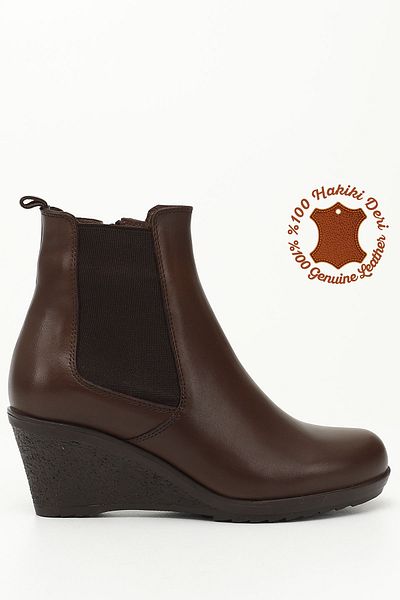 GÖNDERİ(R) Women/Girls Brown Antique Zippered Wedge Heeled Genuine Leather Chelsea Boots