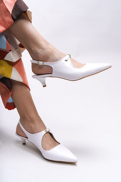Riccon Pantofi cu toc stiletto din piele albă Iohthion pentru femei - 001201
