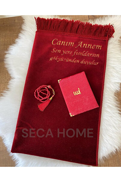 SECA HOME Kişiye Özel İsimli Lüx Kadife Seccade, Düz Velur İsim Nakışlı Sec...