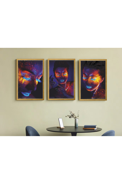 Hayat Poster طقم طاولة MDF مكون من 3 قطع بإطار ربيعي بألوان نيون