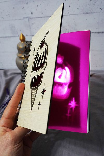 markcat Σημειωματάριο με μοτίβο παγωτού με ξύλινο κάλυμμα - Σημειωματάριο χωρίς γραμμή - Ημερολόγιο - Agenda-gift-a5 Σημειωματάριο μνήμης