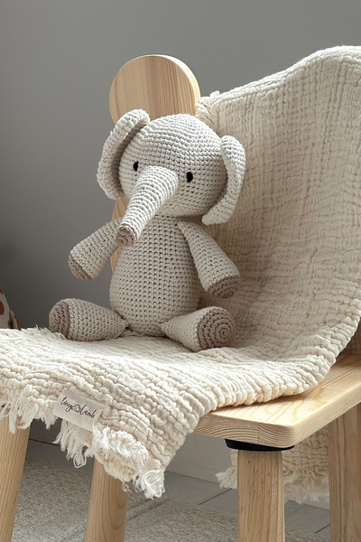 tinylamb Brighton Ekru Müslin 4 Katlı Müslin 100x110m %100 Pamuk Krem Renk Saçaklı Bebek Müslin Battaniye