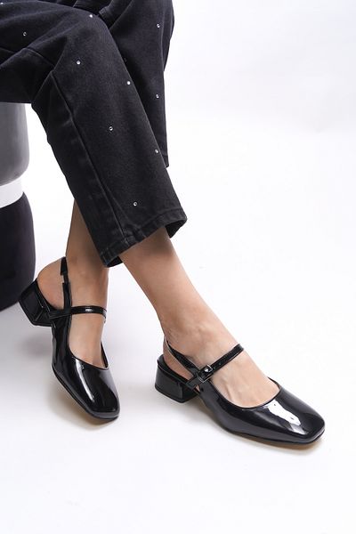 Riccon Tephliania 0012020   Pantofi cu toc de damă din piele lăcuită neagră