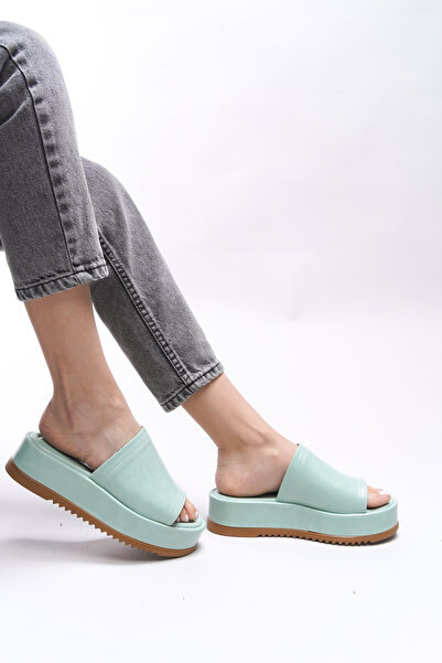 Riccon Papuci de damă din piele lăcuită Water Green Mahthyl - 001277   Design încrețit