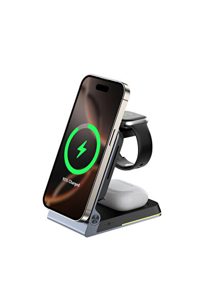 Bix BXMW5 15W Akıllı Telefon TWS Kulaklık ve Akıllı Saat için Katlanabilir Manyetik Kablosuz Şarj Cihazı