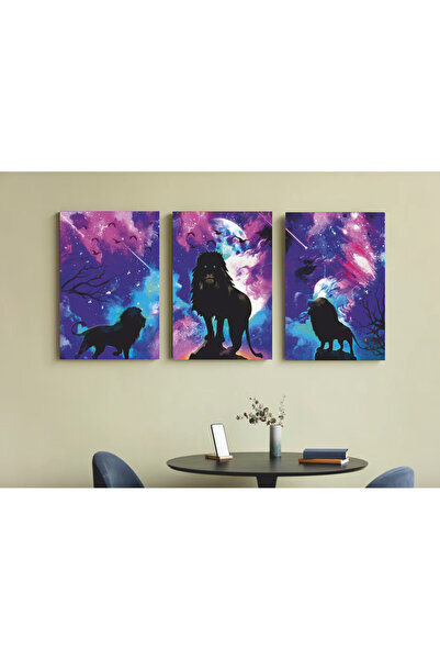 Hayat Poster 3 Piece Frame View Mdf Table Set Lion Pop Art in Colorful Nights