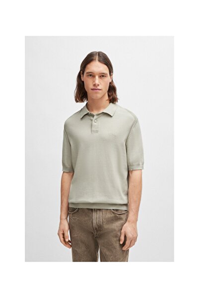 BOSS Nakış logolu kısa kollu pamuk karışımlı örgü polo yaka