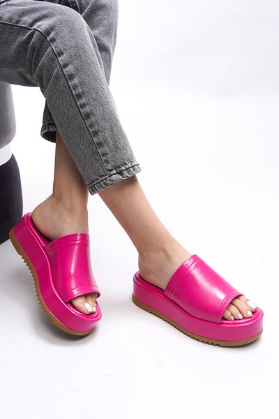 Riccon Γυναικείες παντόφλες Fuchsia Patent Leather - Mahthyl 001277   Σχέδιο ρυτίδων