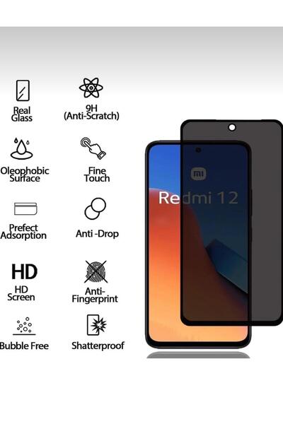 Store XİAOMİ REDMİ 12 HAYALET PRİVACY TAM KAPLAMA EKRAN KORUYUCU KIRILMAZ CAM