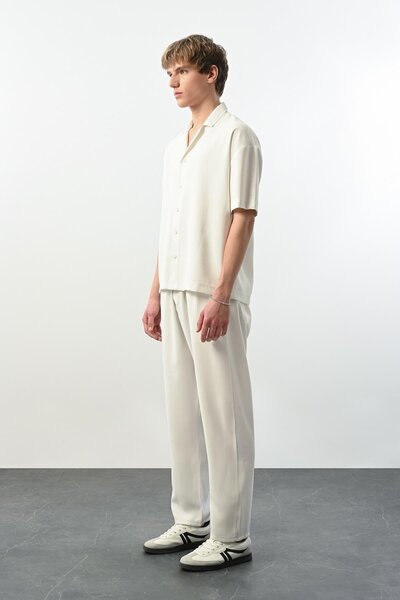 Valiberta Soft Touch Kumaş Baggy Kalıp Lastikli Erkek Pantolon - Ekru