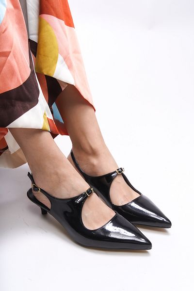 Riccon Pantofi stiletto pentru femei Iohthion din piele neagră - 001201