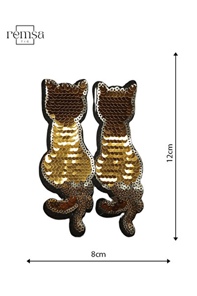 REMSATİC Ütü İle Yapışan Arma - Yama - Patch - Pullu Kediler Modeli Altın Ren...