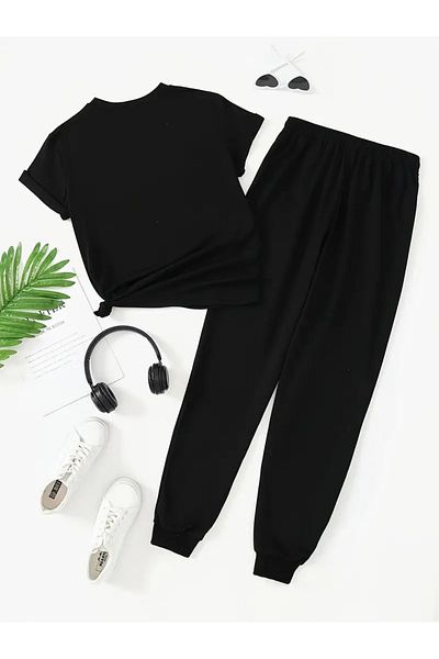 DAXİS Sportwear Company Paris Printed Tracksuit Set T-Shirt Jogger Sweatpants - Bottom Top Set