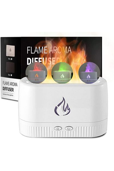 AWH Flame Diffuser, Portable Noiseless Aroma Humidifier with Multicolor Lights, Auto Off (White)