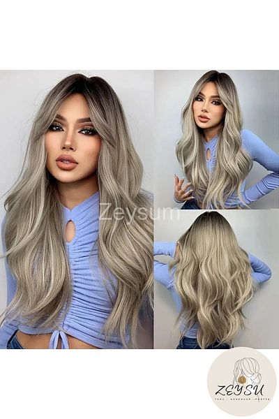 Zeysum Heat Resistant Gray Hairpiece Toupee - 70 cm 140Gr with Snap Fasteners and Half Moon