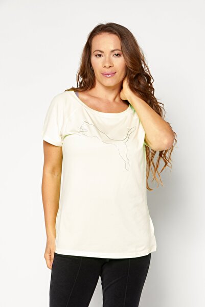 Puma تي شيرت رياضي نسائي برقبة دائرية وأكمام قصيرة وشعار العلامة التجارية، أخضر