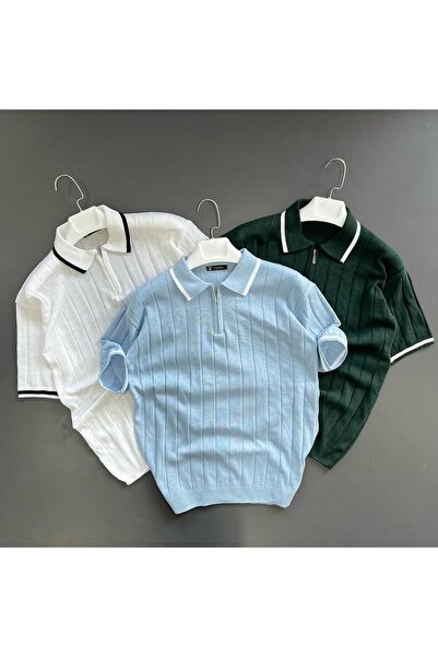 pepule Bebe Beyaz Zümrüt 3 Lü Yaka Detaylı Örme Triko Tshirt