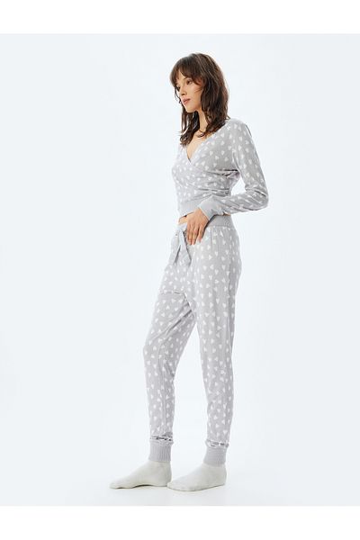 Koton Fleece-Herz-Jogger-Pyjamahose mit Bindegürtel an der Taille