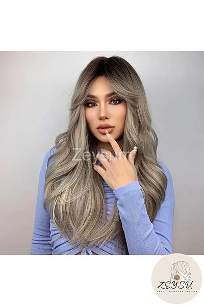 Zeysum Heat Resistant Gray Hairpiece Toupee - 70 cm 140Gr with Snap Fasteners and Half Moon
