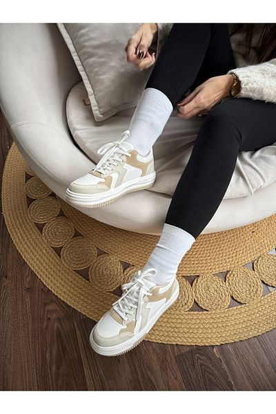 İnan Ayakkabı Women's Sneakers Beige (Sole 4 cm)