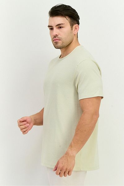 French Connection Men Crew Neck Short Sleeve Textured T-shirts, Cream