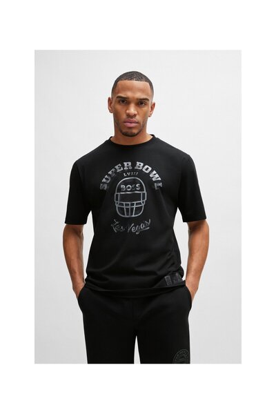 BOSS Baskılı Streç Pamuklu Relaxed Fit Bisiklet Yaka T Shirt Erkek T SHİRT 50...