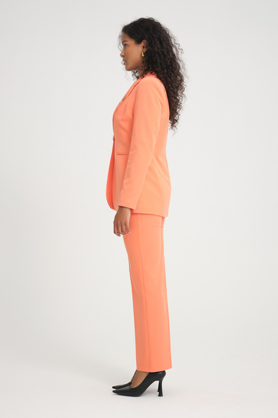 nodilife Broş Detay Gold Düğmeli Atlas Takım Elbise Oranj