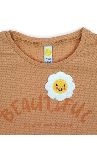 Via Girls Боди с бродирани флорални мотиви и кръгло деколте и ръкав „прилеп“ за момиче - 3-6 години | Дрехи