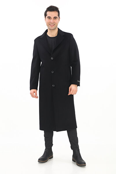 ŞAN GİYİM 1080 Erkek Siyah Ceket Yaka Uzun Palto