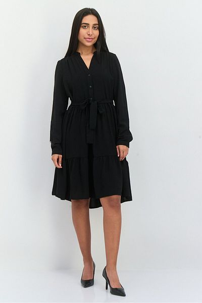 Selected Femme Women Solid Midi Party Dress, Black