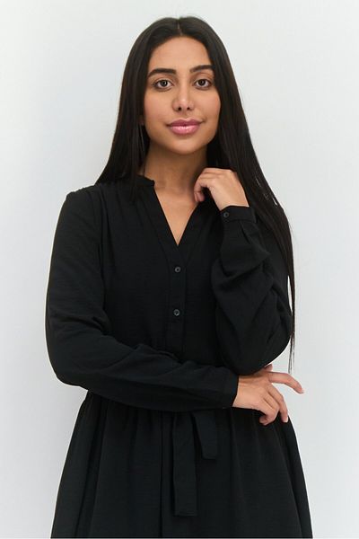 Selected Femme Women Solid Midi Party Dress, Black