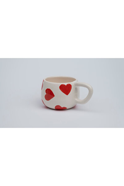 Melouro Red Big Heart Handmade Ceramic Mug with Handle, Valentine's Day