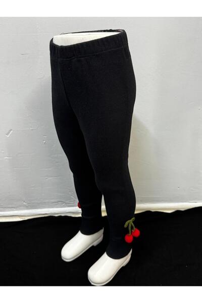 ARYA BABY Kız Bebek-Çocuk Kiraz Aksesuarlı Siyah Beyaz Esnek Fitilli Tayt,Pantolon