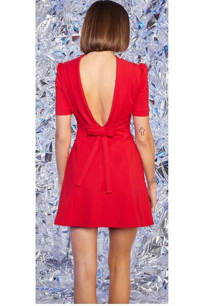 Kupa Kızı Mar de Moda Sırt Dekolte Detaylı Kırmızı Mini Elbise