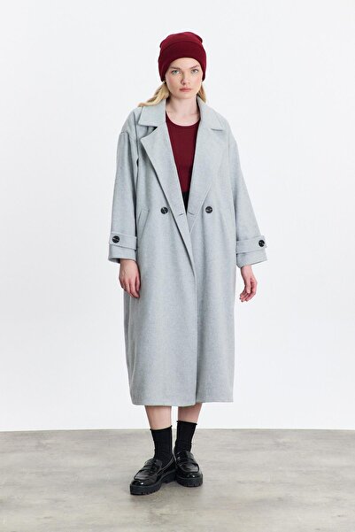 Rays Сиво дълго палто с два копчета и джобове 3025A