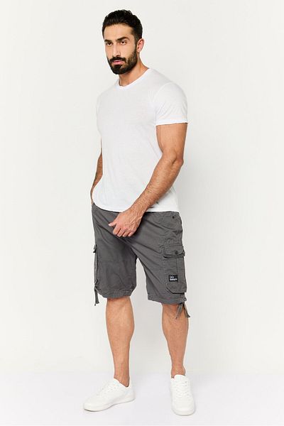 Crosshatch Men Plain Cargo Shorts, Charcoal