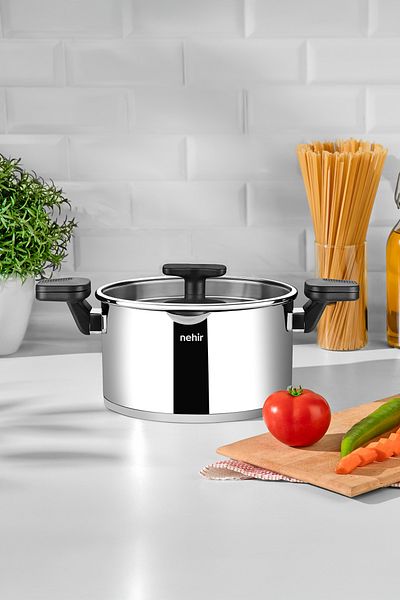 Nehir Roma 24 cm Stainless Steel Functional Deep Pot with Strainer Lid
