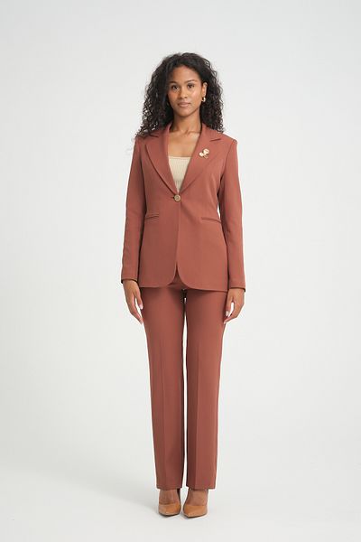 nodilife Atlas Suit with Gold Buttoned Brooch Detail - Brown