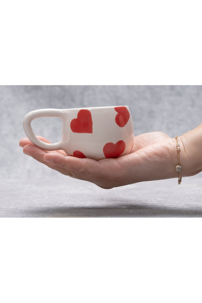 Melouro Red Big Heart Handmade Ceramic Mug with Handle, Valentine's Day