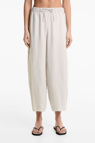 Oysho 100% Linen Barrel Trousers