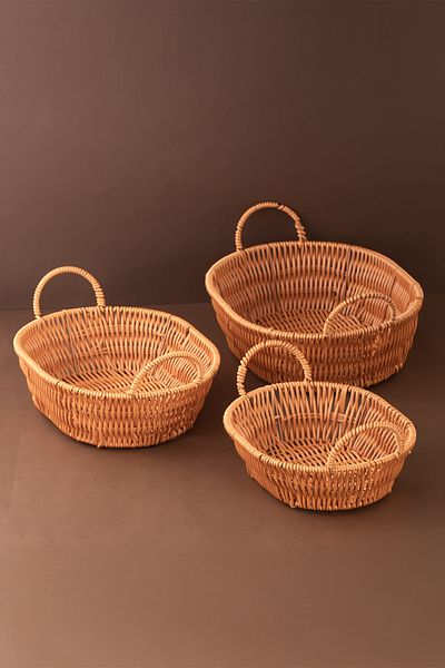 Porsima 302-D Овален комплект от 3 плетени кошници - кошница-органайзер за дома и банята