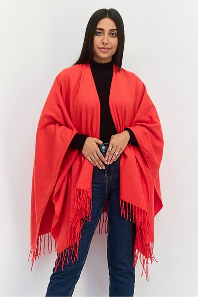 Adrienne Vittadini Women Metallic Ruana Poncho, Red