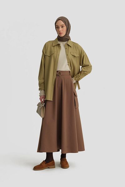 Armine Khaki Skirt - Cargo Pocket, Model 24Y1701