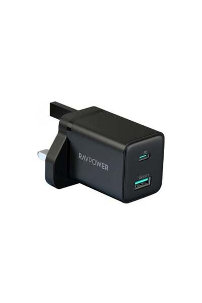 RavPower شاحن حائط RP-PC168 PD Pioneer 20W بمنفذين باللون الأسود