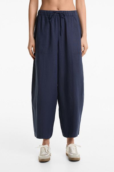 Oysho 100% Linen Barrel Trousers