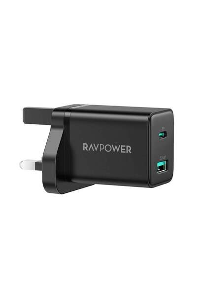 RavPower شاحن حائط RP-PC170 PD Pioneer 30W بمنفذين باللون الأسود