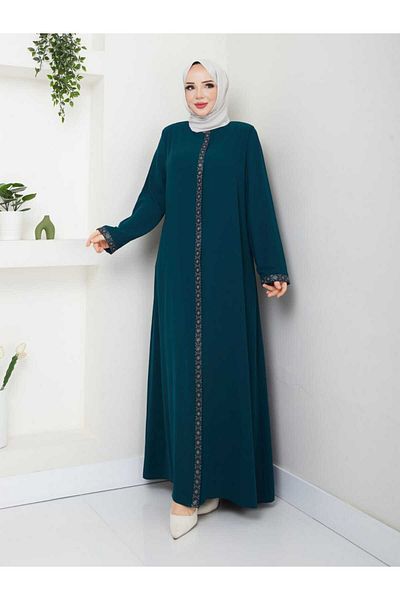 SG SARİALGİYİM Sari̇al Clothing Embroidered Detail Full-Size Zippered Summer Rabia Crepe Fabric Thin Anne Ferace
