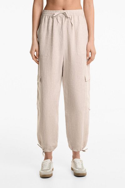 Oysho 100% Linen Cargo Trousers