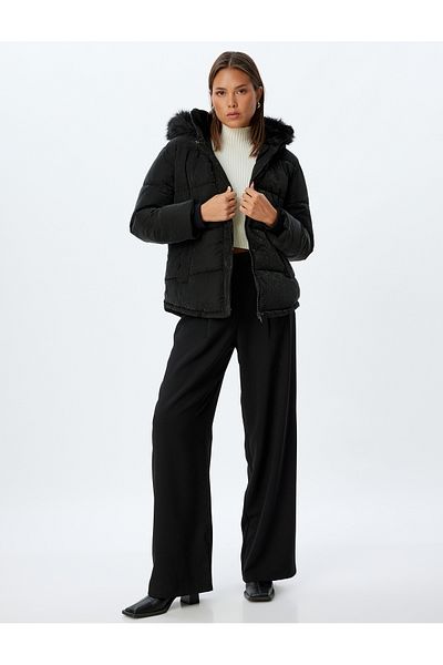 Koton Hooded Plush Detailed Puffer Jacket